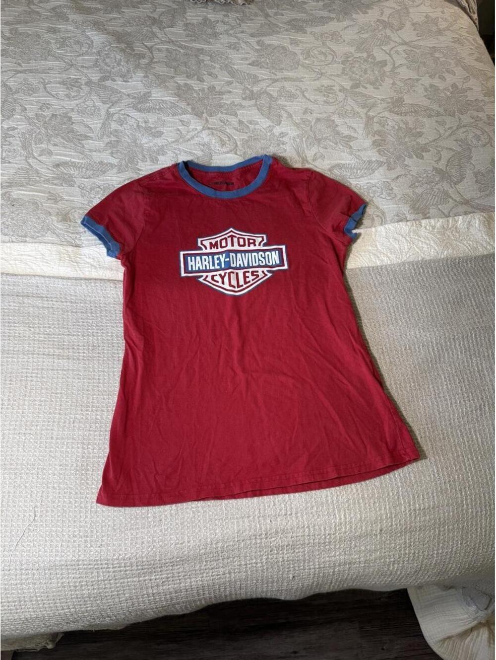 y2k red & blue harley davidson baby tee